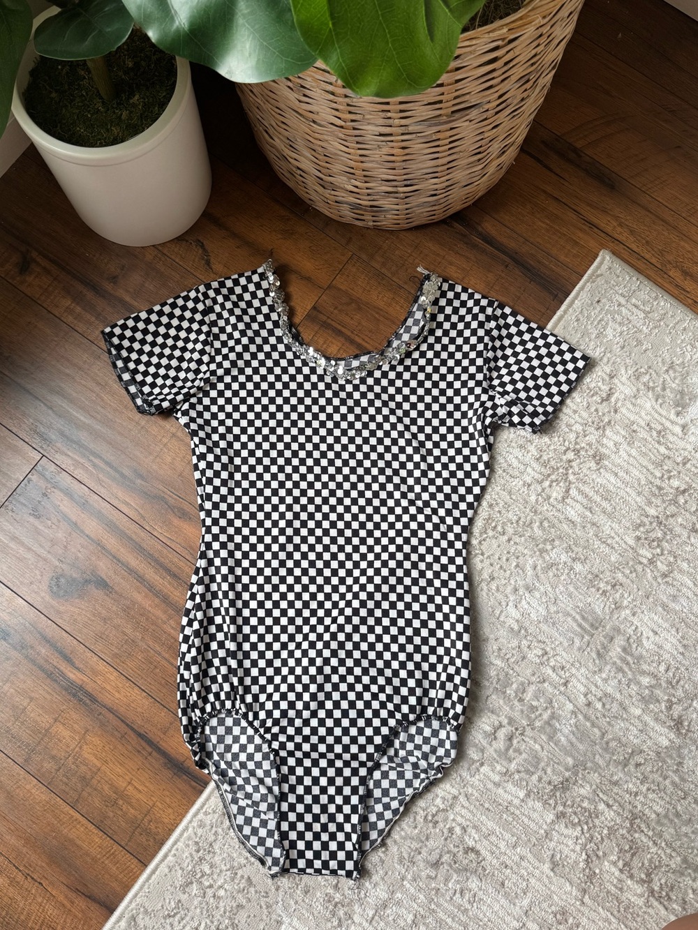 Kids Black & White Checkered One-Piece Swimsuit